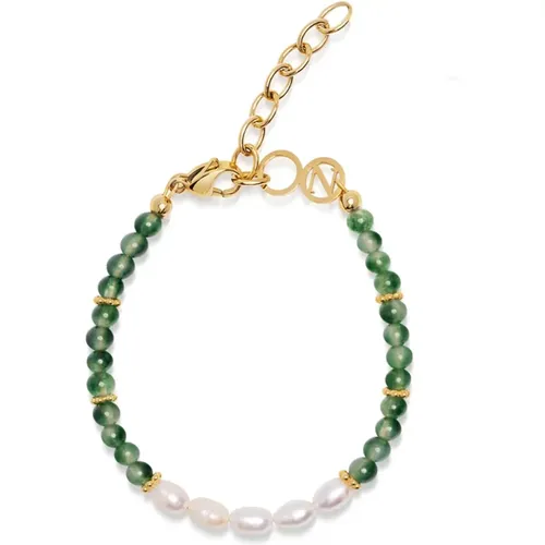 Women's Beaded Bracelet with Pearl and Ocean Grass Agate - Nialaya - Modalova