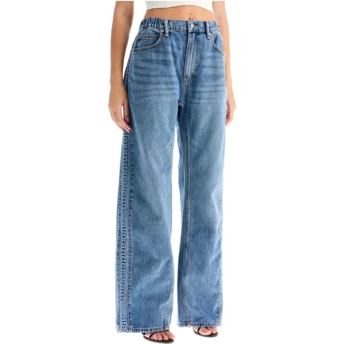 Logo Gestreifte Wide Leg Denim Jeans - alexander wang - Modalova