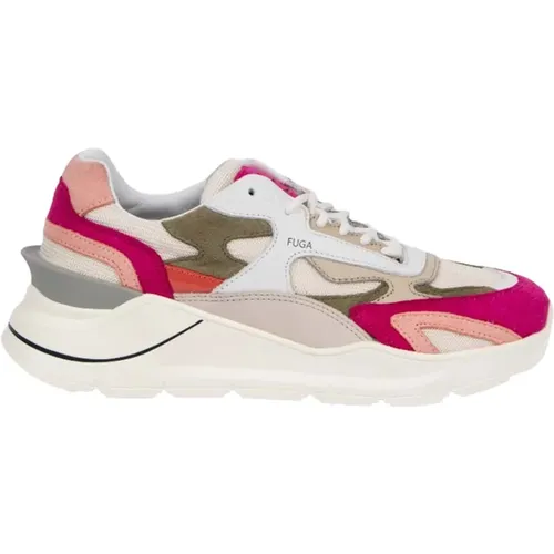 Beige and Fuchsia Running Sneakers , female, Sizes: 3 UK, 7 UK, 6 UK, 5 UK, 4 UK - D.a.t.e. - Modalova