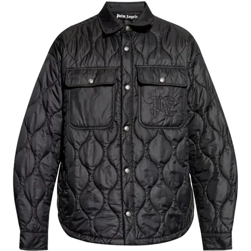 Winter Jackets, male, , Size: M Quilted Coat Monogram Pattern - Palm Angels - Modalova