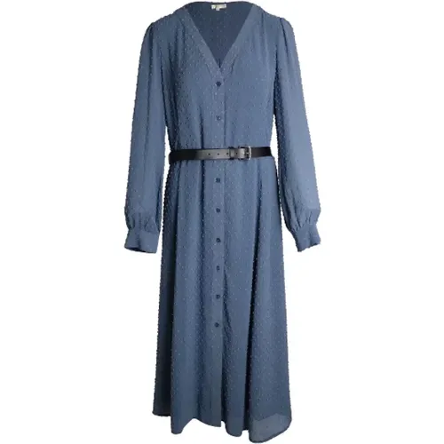 Blaues Polyesterkleid mit langen Ärmeln und Gürtel , Damen, Größe: L - Michael Kors - Modalova