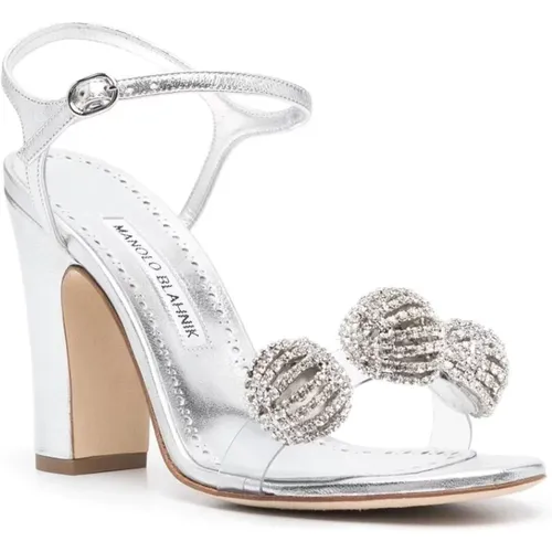 Silver Laminate Sandals with Transparent PVC Band , female, Sizes: 5 UK, 3 UK - Manolo Blahnik - Modalova