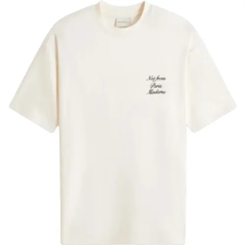 Cursive Slogan T-Shirt in Cream , male, Sizes: M - Drole de Monsieur - Modalova