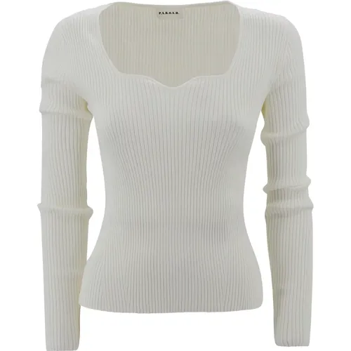 Ribbed Knit Sweater, Square Neckline, Long Sleeves , female, Sizes: S, M, XS - P.a.r.o.s.h. - Modalova