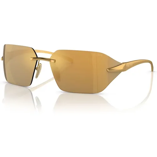 Stylish Sunglasses in Satin Gold , female, Sizes: ONE SIZE - Prada - Modalova