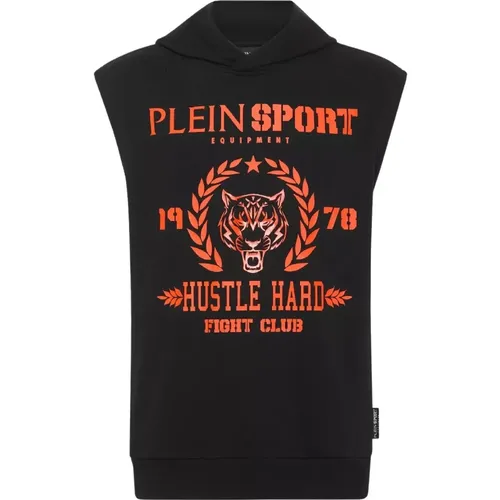 Sleeveless Tops, male, , Size: L Sleeveless Tiger Hoodie T-shirt - Plein Sport - Modalova