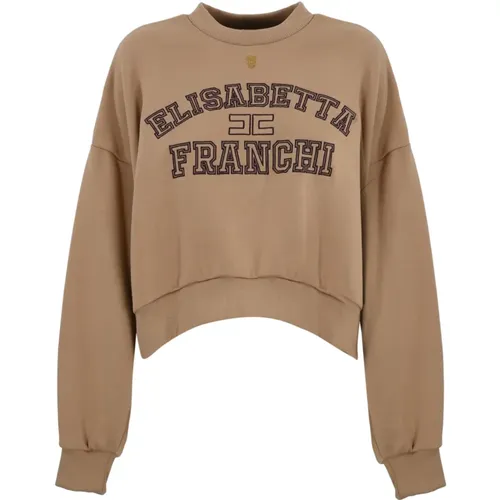 Crop-Sweater Braun Gerippter Saum , Damen, Größe: M - Elisabetta Franchi - Modalova