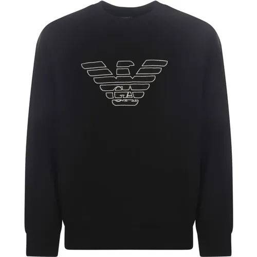 Navy Blue Double Jersey Eagle Logo Sweatshirt - Emporio Armani - Modalova