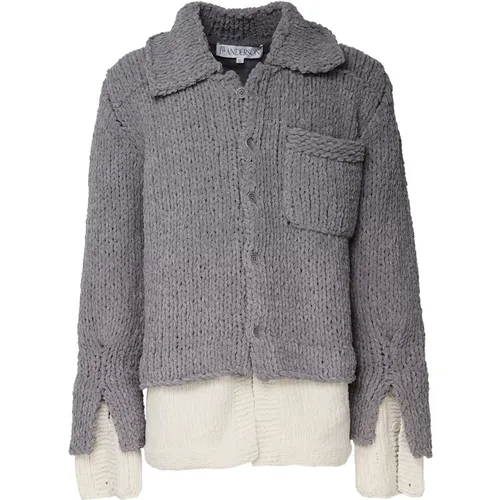 Cardigans, male, , Size: L Grey Wool Blend Multi-Layer Jacket - JW Anderson - Modalova