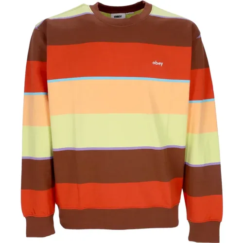 Sweatshirts, male, , Size: S Stripe Crewneck Sweatshirt Sepia Multi - Obey - Modalova