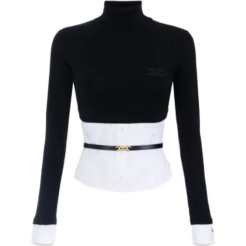 Turtlenecks, female, , Size: M Turtleneck Sweater with Logo-Buckle Belt - Elisabetta Franchi - Modalova