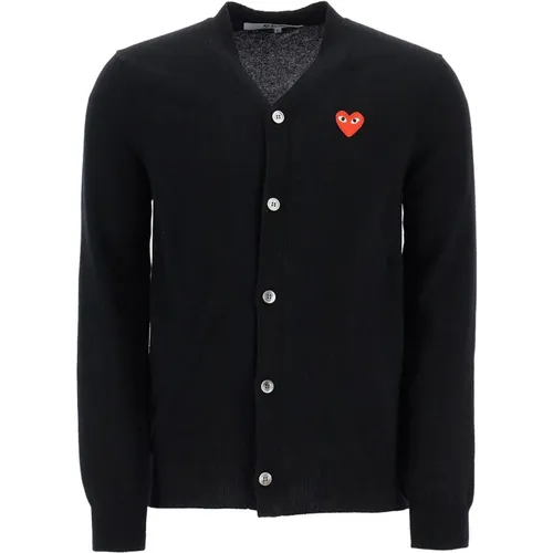 Cardigans, male, , Size: L Iconic Heart Wool Cardigan - Comme des Garçons Play - Modalova