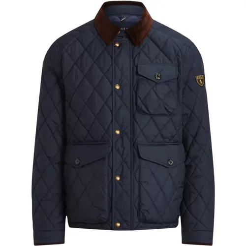 Navy quilted jacket with logo , male, Sizes: L, XL - Ralph Lauren - Modalova