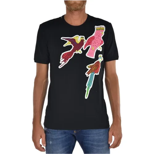 Men`s Cotton T-shirt with Patches , male, Sizes: S - Dolce & Gabbana - Modalova