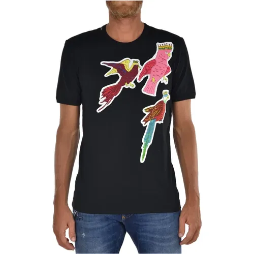 Schwarzes Herren T-Shirt aus Baumwolle mit Patches , Herren, Größe: S - Dolce & Gabbana - Modalova