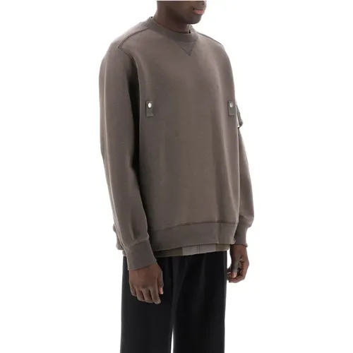 Rippstrick-Doppelsaum-Sweatshirt mit Nylon-Details , Herren, Größe: L - Sacai - Modalova