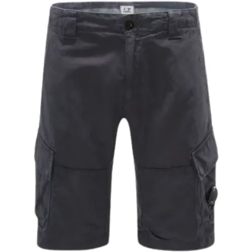 Navy Cotton Linen Cargo Shorts , male, Sizes: L, 2XL, XL, XS - C.P. Company - Modalova