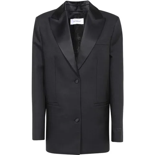 Blazers, female, , Size: S Classic Blazer with Lapel Collar - Off White - Modalova