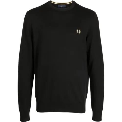 Round-neck Knitwear, male, , Size: M Logo-Embroidered Crew-Neck Jumper - Fred Perry - Modalova