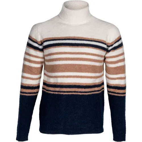 Turtlenecks, male, , Size: XL Striped Wool and Cotton Sweater - Irish Crone - Modalova