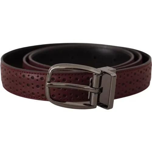 Belts, male, , Size: 95 CM Perforated Leather Belt with Metal Buckle - Dolce & Gabbana - Modalova