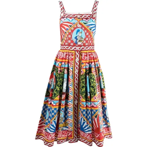 Carretto Print Sleeveless A-Line Dress , female, Sizes: 2XS, XS - Dolce & Gabbana - Modalova