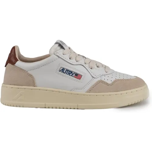 Weiße/Kokos Medalist Low Leder Sneakers , Damen, Größe: 36 EU - Autry - Modalova