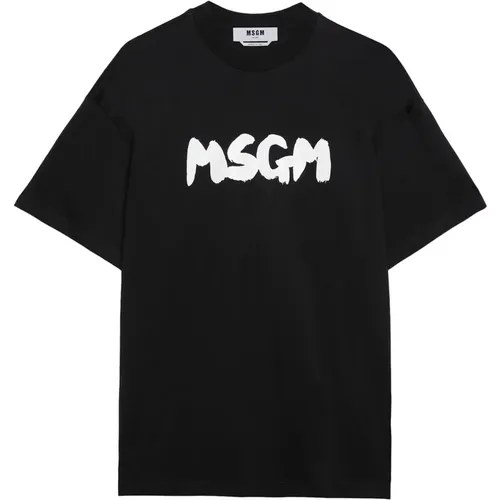 Schwarze Logo Pennellato T-Shirts und Polos , Herren, Größe: L - MSGM - Modalova