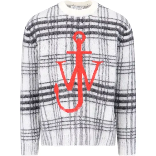 Sweatshirts, male, , Size: M Grey Checkered Logo Sweater - JW Anderson - Modalova