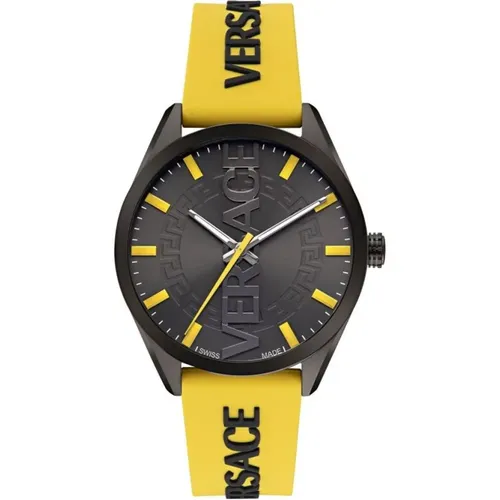 V-Vertical Silicone Watch Yellow/Black , male, Sizes: ONE SIZE - Versace - Modalova