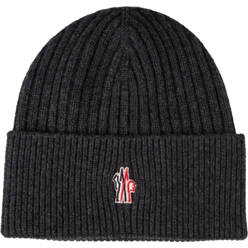 Kaschmir Graue Beanie mit Logo Patch - Moncler - Modalova