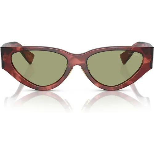 Trendy Cat-Eye Sunglasses with Green Mirrored Lenses , female, Sizes: 54 MM - Miu Miu - Modalova