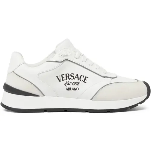Weiße Ledersneaker Besticktes Logo , Herren, Größe: 43 EU - Versace - Modalova