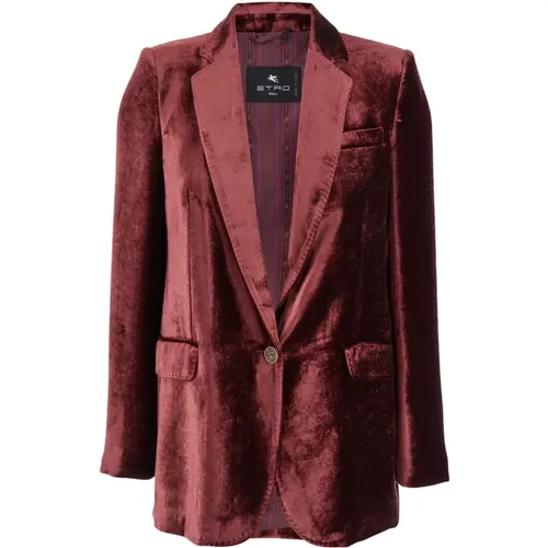 Blazers, female, , Size: M Bordeaux Velvet Blazer Jacket - ETRO - Modalova