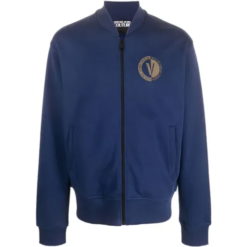 Zip-throughs, male, , Size: XL Navy Logo Sweatshirt - Versace Jeans Couture - Modalova