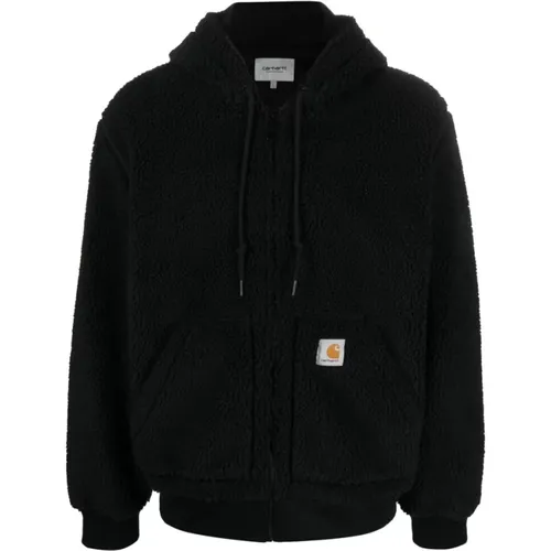 Zip-throughs, male, , Size: M Sherpa Fleece Hoodie with Logo Patch - Carhartt WIP - Modalova