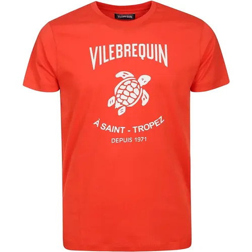 Rotes Baumwoll-Halbarm-Logo-T-Shirt , Herren, Größe: XL - Vilebrequin - Modalova