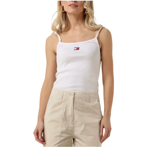 Weiße Rib Strap Top Trendiger Stil , Damen, Größe: L - Tommy Jeans - Modalova