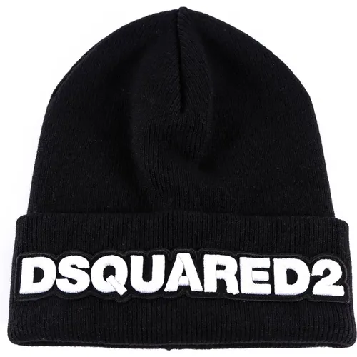 Schwarze Wollgerippte Logo-Mütze,Schwarze Wollwintermütze Stilvoll - Dsquared2 - Modalova