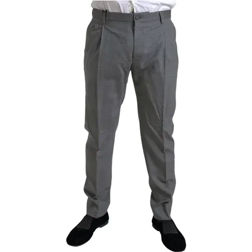 Grey Wool Skinny Dress Pants , male, Sizes: M - Dolce & Gabbana - Modalova