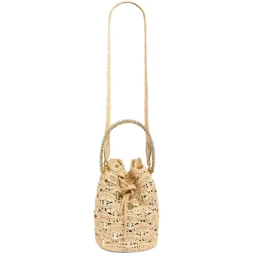 Handwoven Raffia Bucket Bag with Metal Discs , female, Sizes: ONE SIZE - Paco Rabanne - Modalova