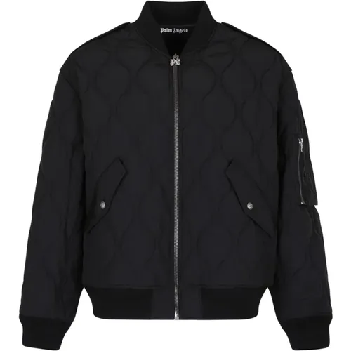 Bomber Jackets, male, , Size: L Quilted Bomber Jacket with Applique Logo - Palm Angels - Modalova