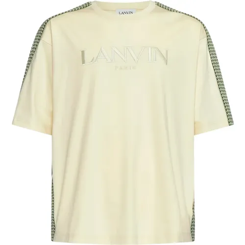 T-Shirts, male, , Size: L Pale Yellow Cotton T-Shirt with Logo - Lanvin - Modalova