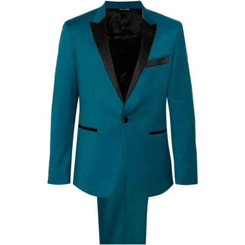 Single Breasted Suits, male, , Size: M Turquoise Blazer with Trousers Set - Reveres 1949 - Modalova