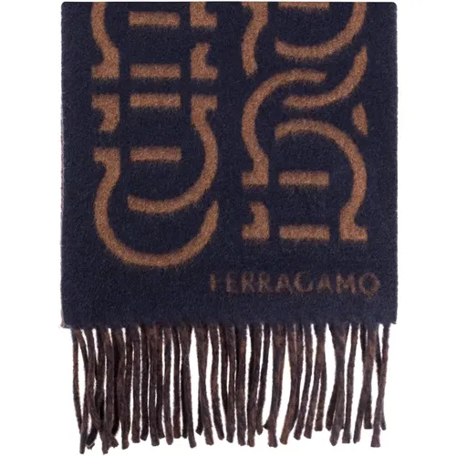 Winter Scarves, male, , Size: ONE SIZE Wool scarf with logo - Salvatore Ferragamo - Modalova