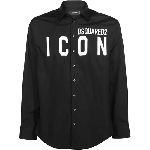 Schwarzes Hemd - Regular Fit - Geeignet für Alle Temperaturen - 100% Baumwolle , Herren, Größe: M - Dsquared2 - Modalova