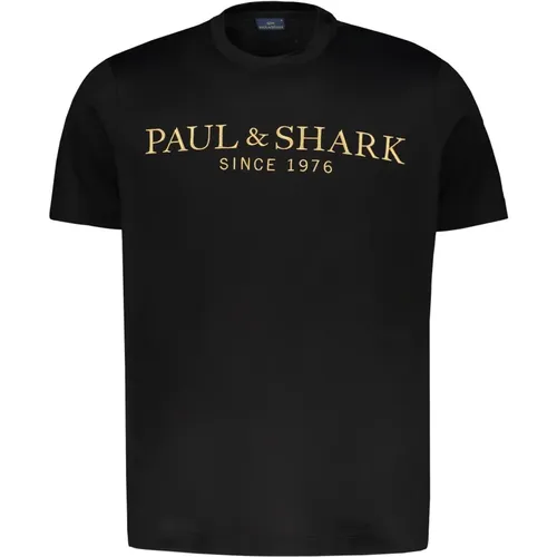 T-Shirts, male, , Size: L Embroidered Logo Cotton T-shirt - PAUL & SHARK - Modalova