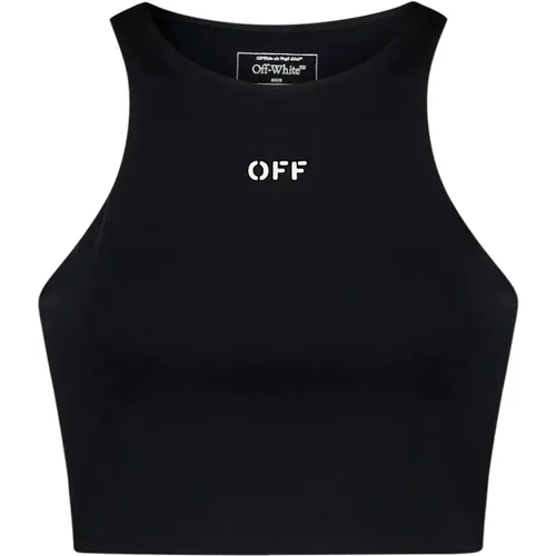Schwarzes Crop Top mit Logo-Print , Damen, Größe: L - Off White - Modalova