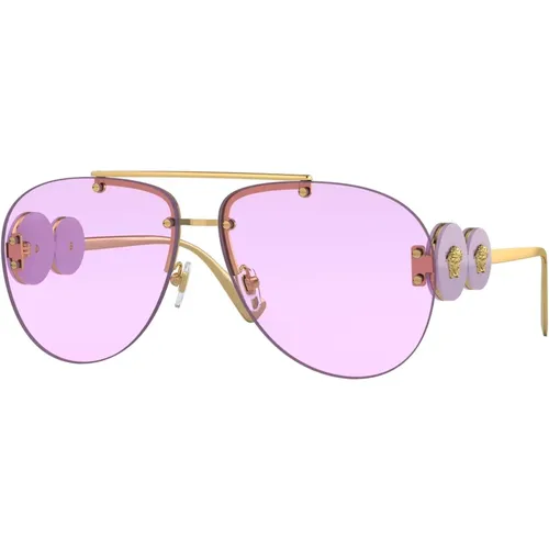 Rock Icons Sunglasses Gold/Violet , female, Sizes: 63 MM - Versace - Modalova