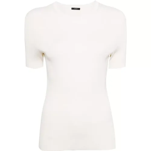 Satin Geripptes Kurzarm T-Shirt Weiß , Damen, Größe: L - joseph - Modalova